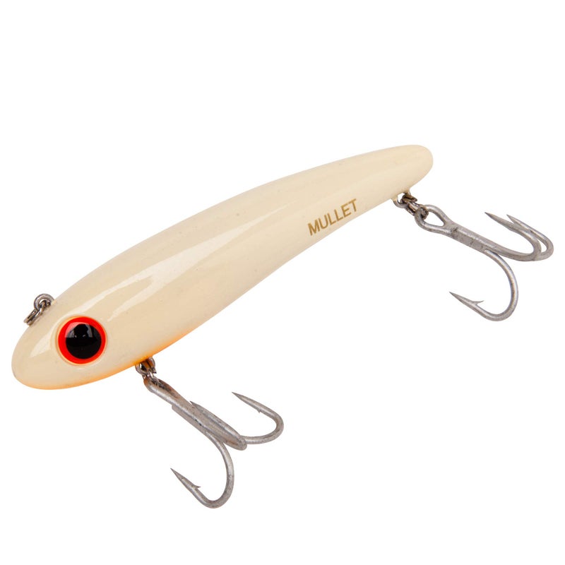 Bomber Lures Mullet Slow-Sinking Twitch, Walking Saltwater Fishing Lure, Excellent for Speckled Trout, Redfish, Stripers and More, 3 1/2", 5/8 oz, Bone Orange Throat - Image 1